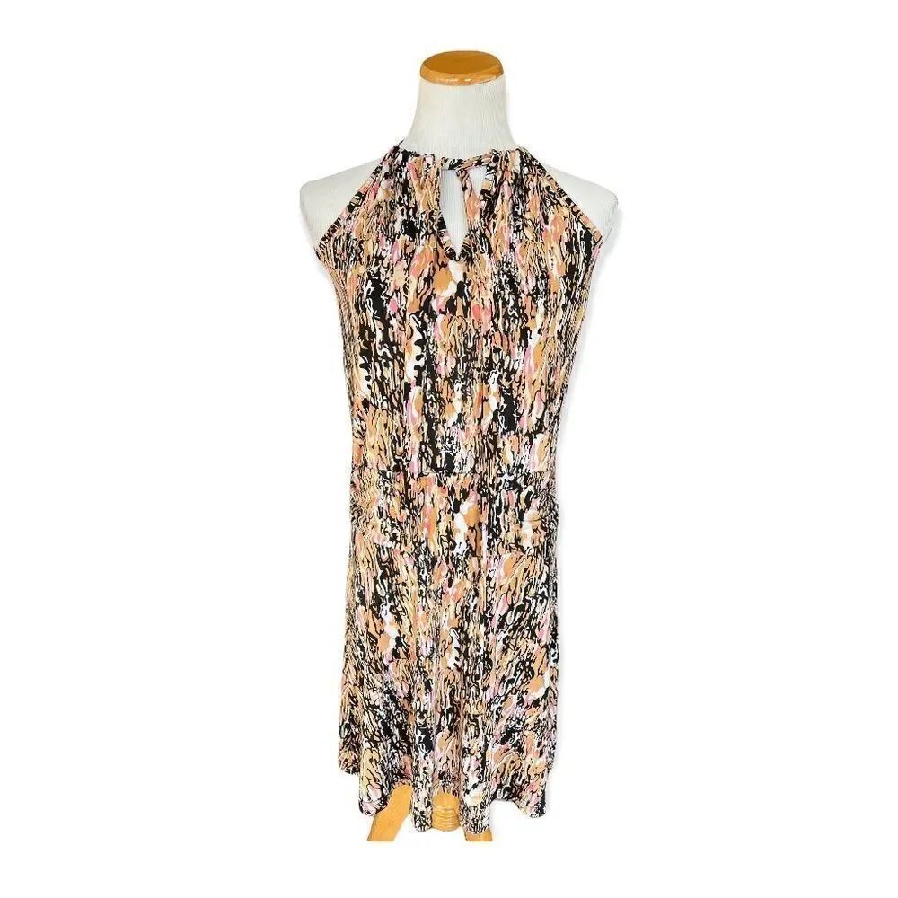 Womens Claudia Richard Tie Neck Abstract Shift Dress - Sz L - Picture 1 of 2